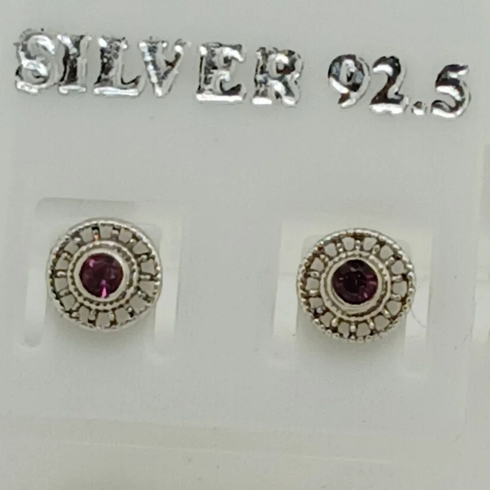 Vintage 925 Sterling Silver Crystal Sunburst‎ Round Stud Earrings Boho Sun Wheel